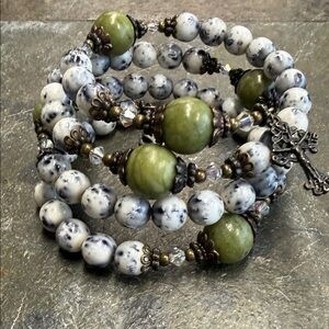 Connemara Marble Rosary Wrap Bracelet w/celtic cross